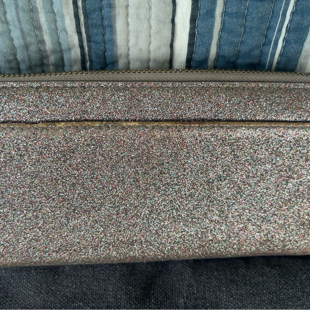 kate spade “Storybook writing inside” Rose Gold Multicolor Glitter Zip Wallet - Picture 3 of 6